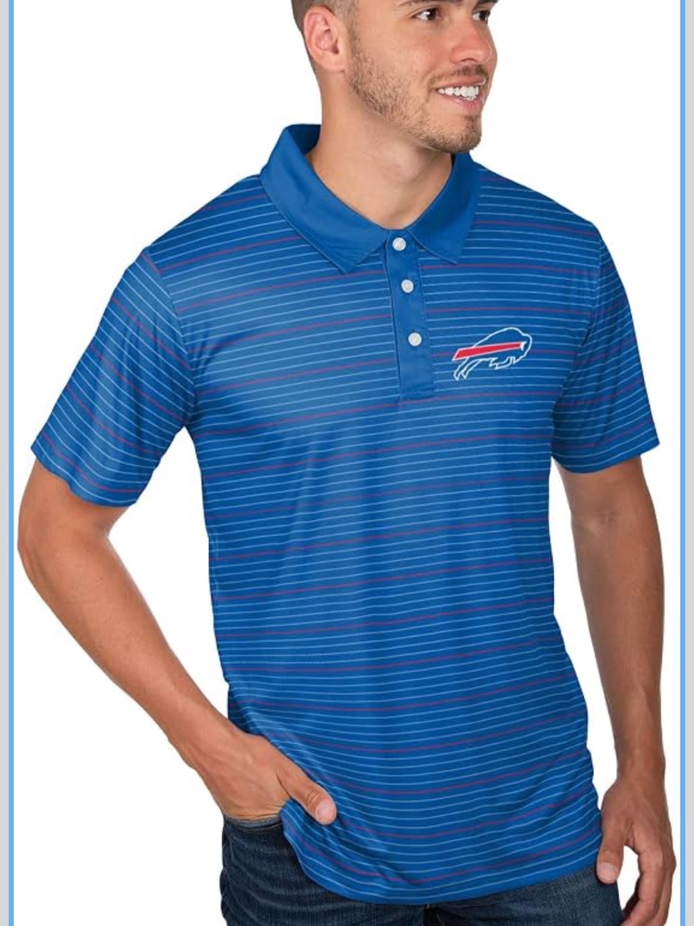 Buffalo Bills Men’s Blue Striped Polo Shirt XL